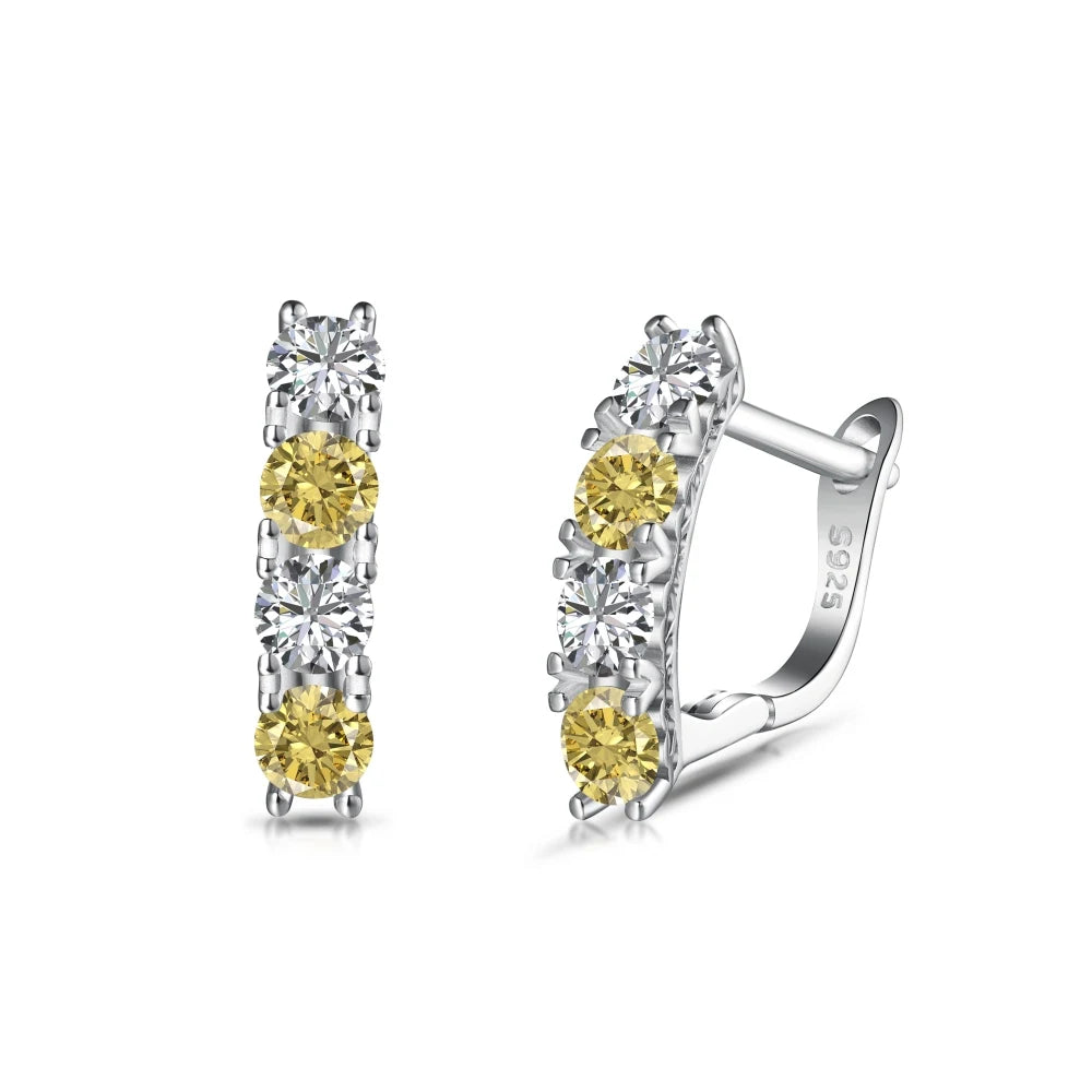 Silver Zircon Round Cut Inlaid Huggie Earrings