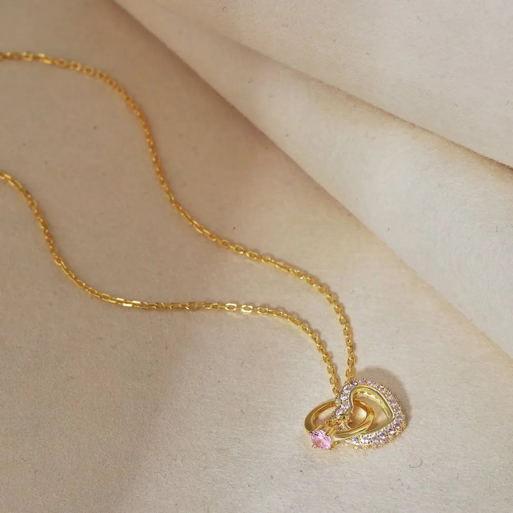 Silver Zircon Round Cut Intersperse Ring Pendant Necklace