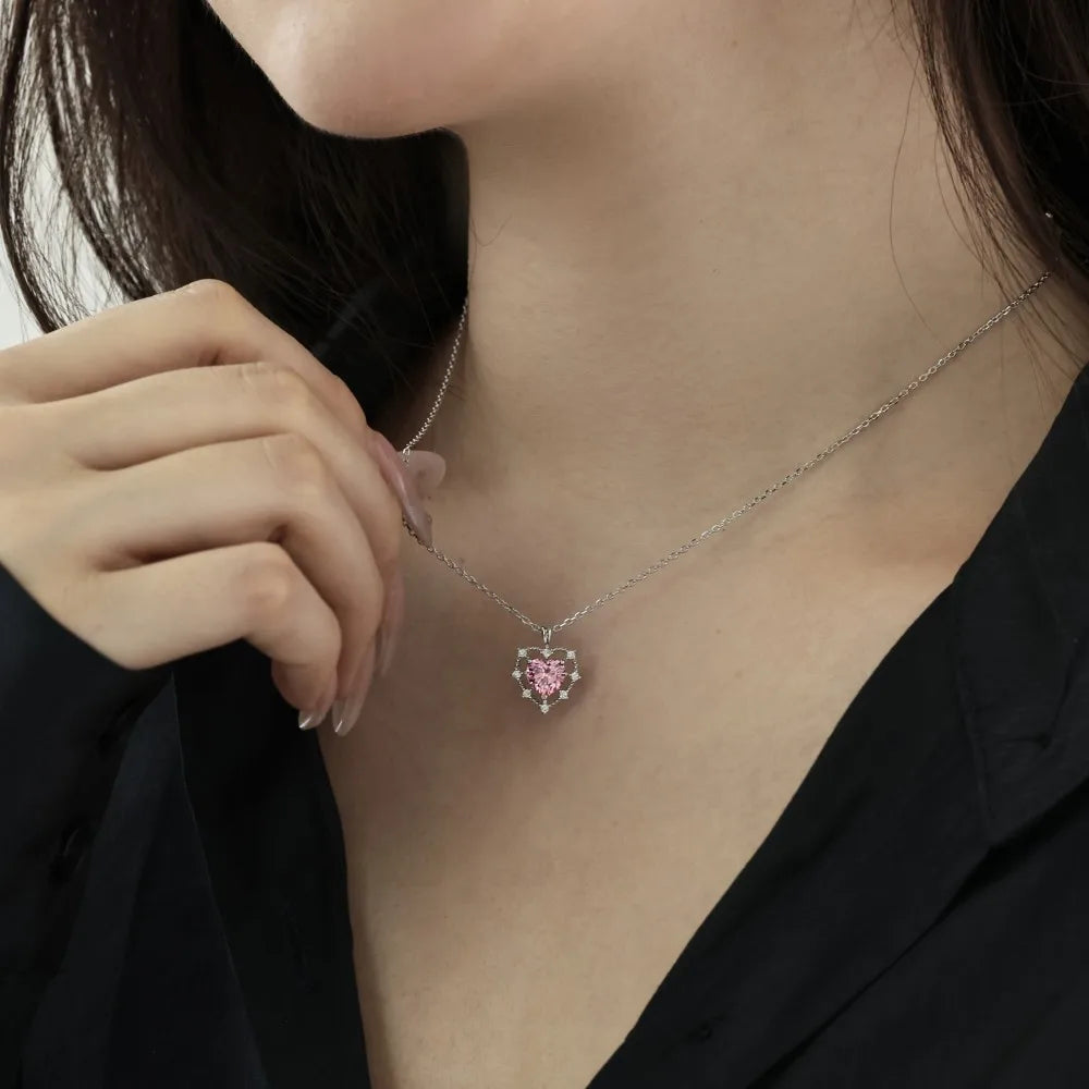 Silver Zircon Heart Cut Multi Layer Pendant Necklace