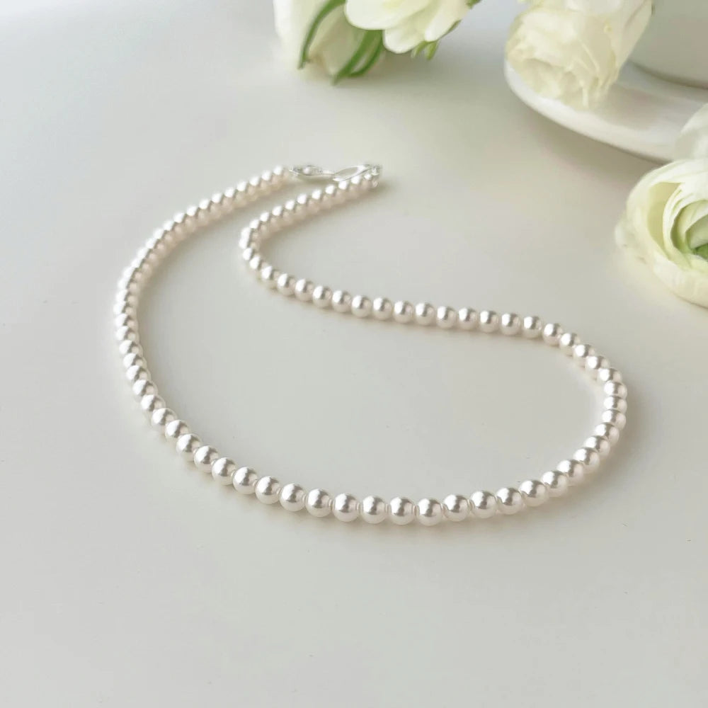 Silver Pearl Classic Beaded Necklace