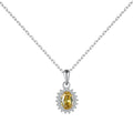 Silver Zircon Oval Cut Halo Flower Pendant Necklace