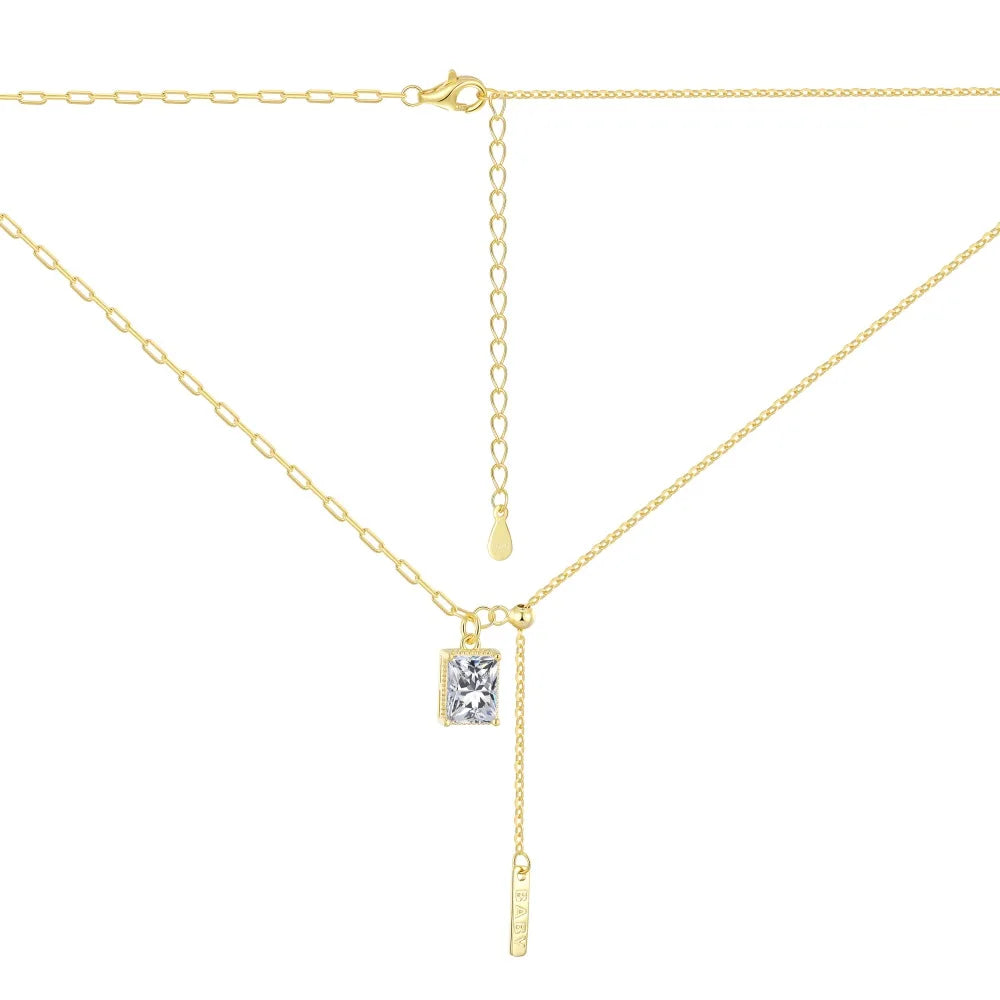 Silver Zircon Radiant Cut Duel Link Pendant Necklace