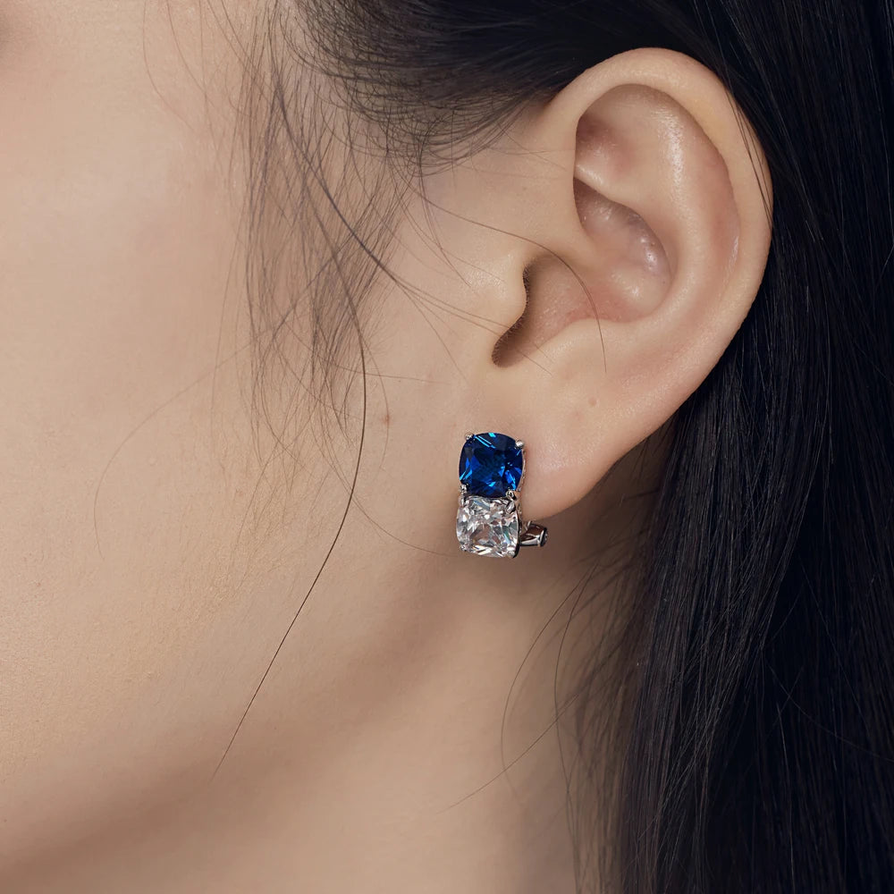 Silver Zircon Cushion Square Cut Stacked Dots Ear Studs