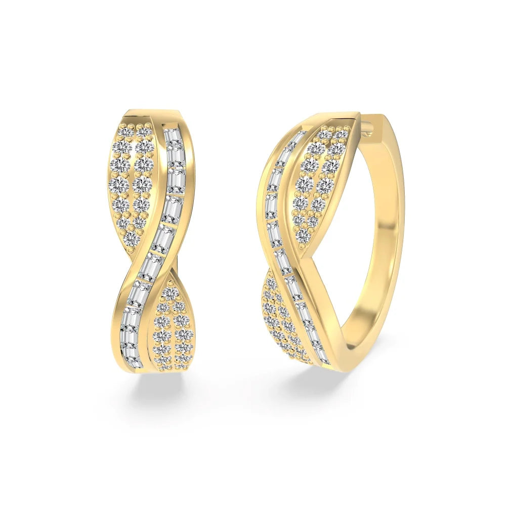 Silver Zircon Baguette Cut Iced Twisted Ear Hoops