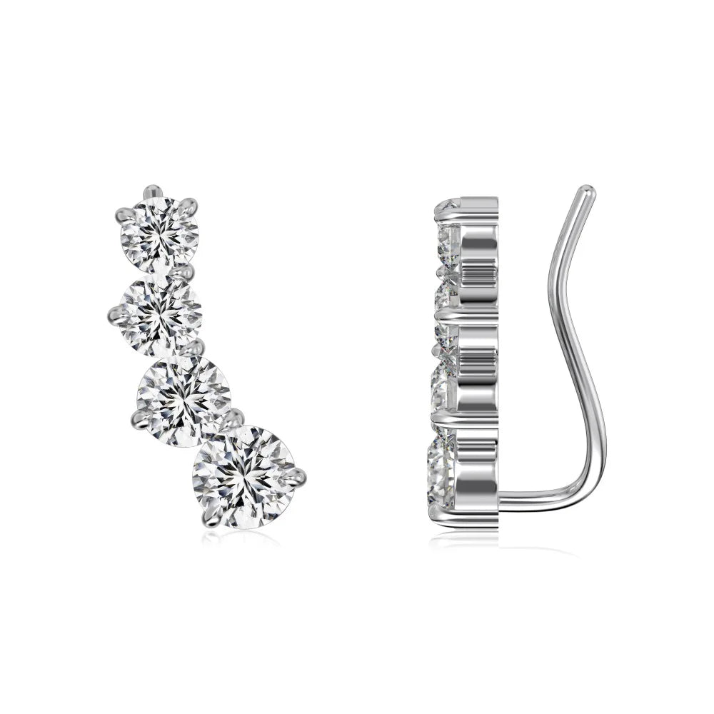 Silver Zircon Round Cut Layered Ear Studs