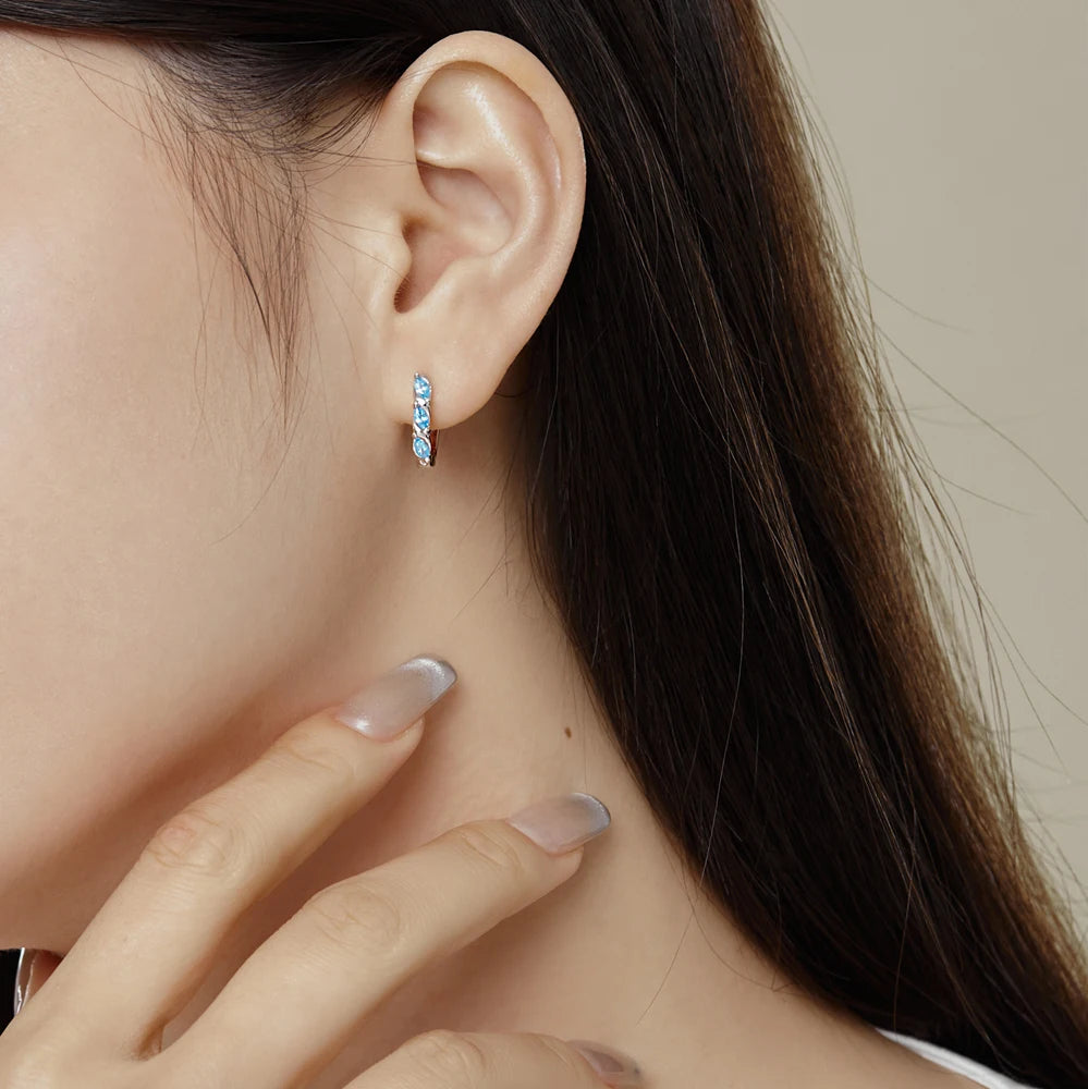 Silver Zircon Marquise Cut Twisted Huggie Earrings