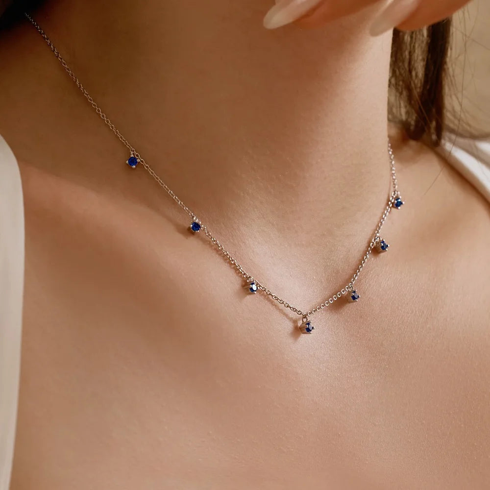 Silver Zircon Round Cut Tassel Chain Necklace