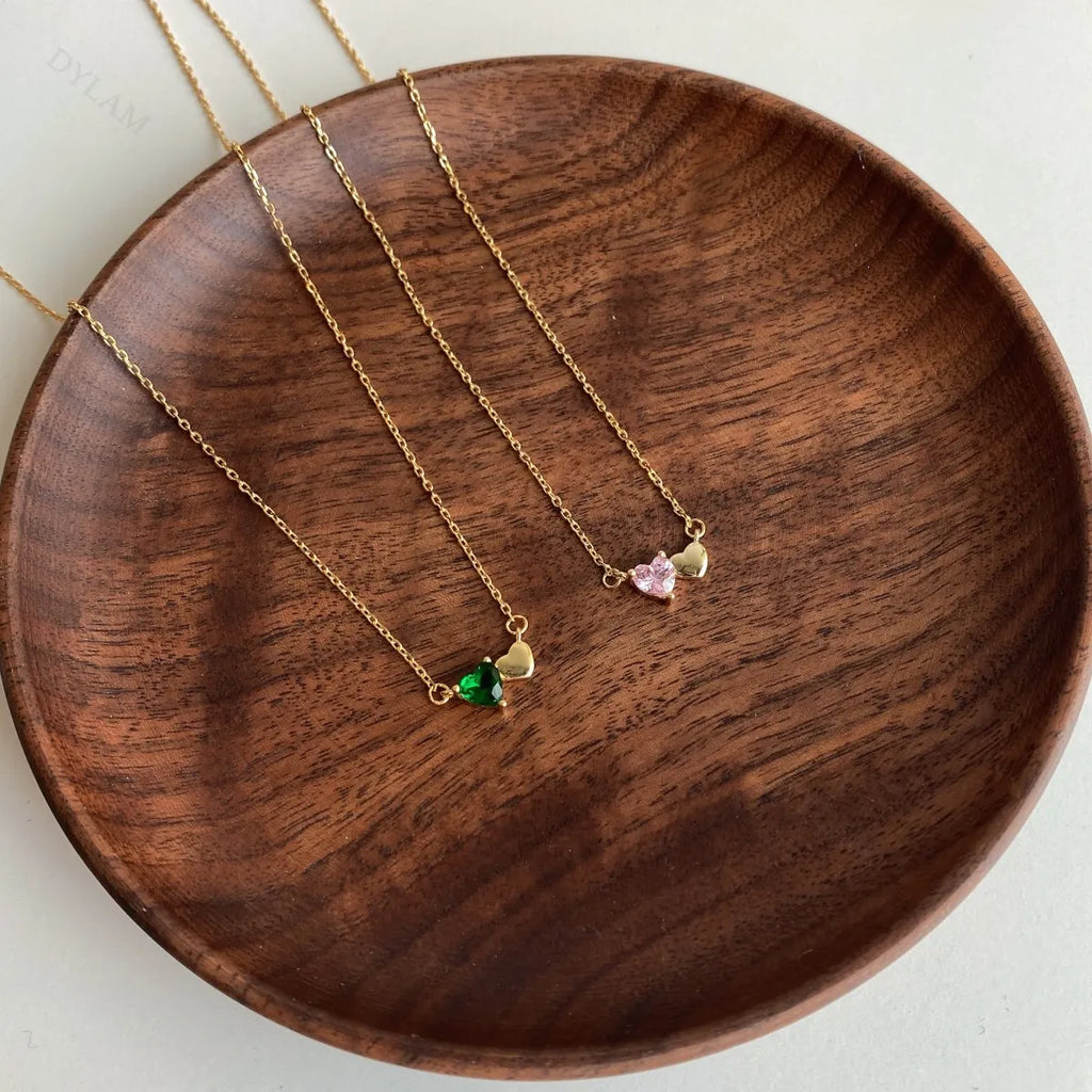 Silver Zircon Heart Cut Love Duel Pendant Necklace