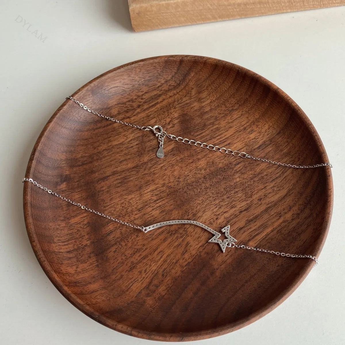 Silver Zircon Round Cut Star Bar Necklace