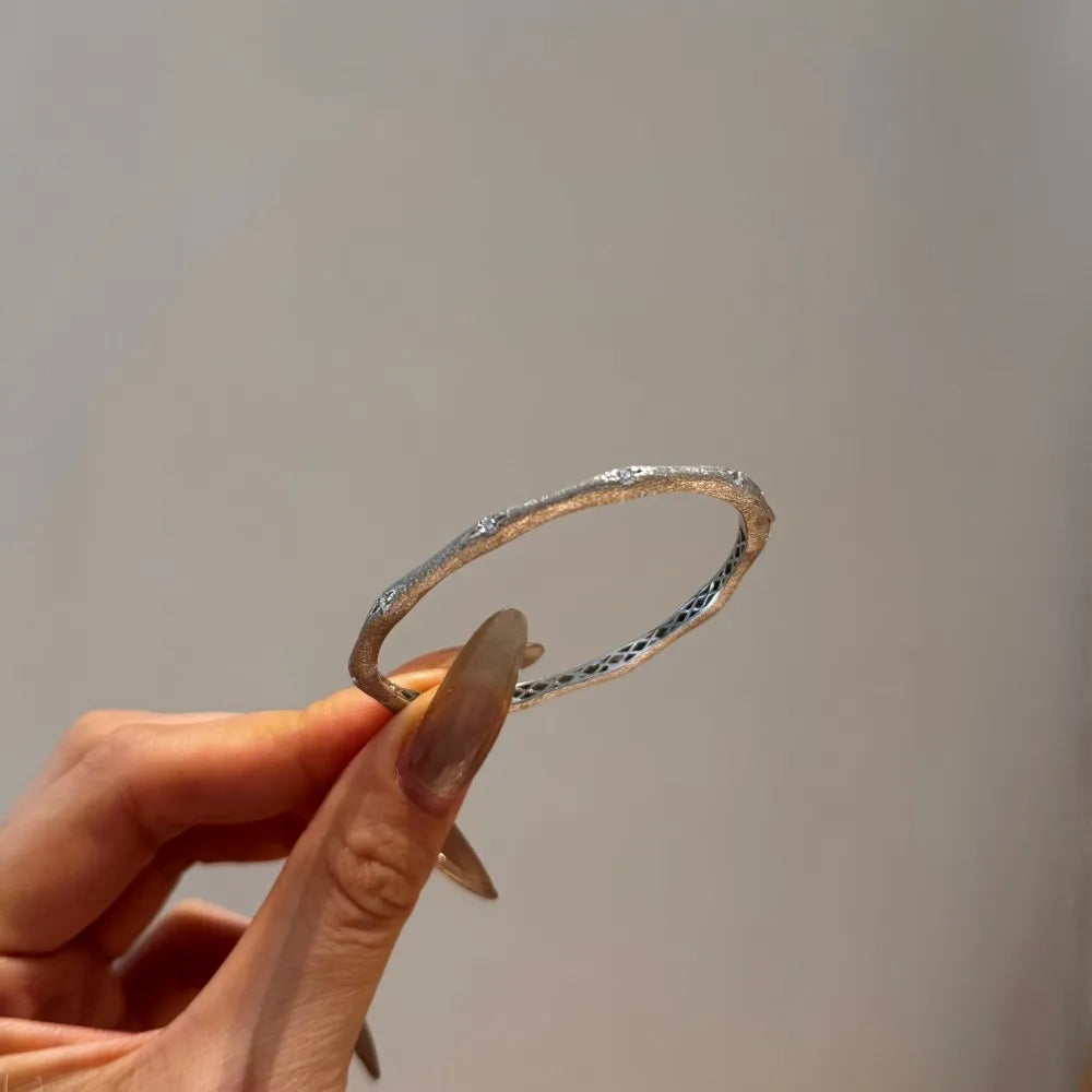 Silver Zircon Round Cut Wave Bangle Bracelet