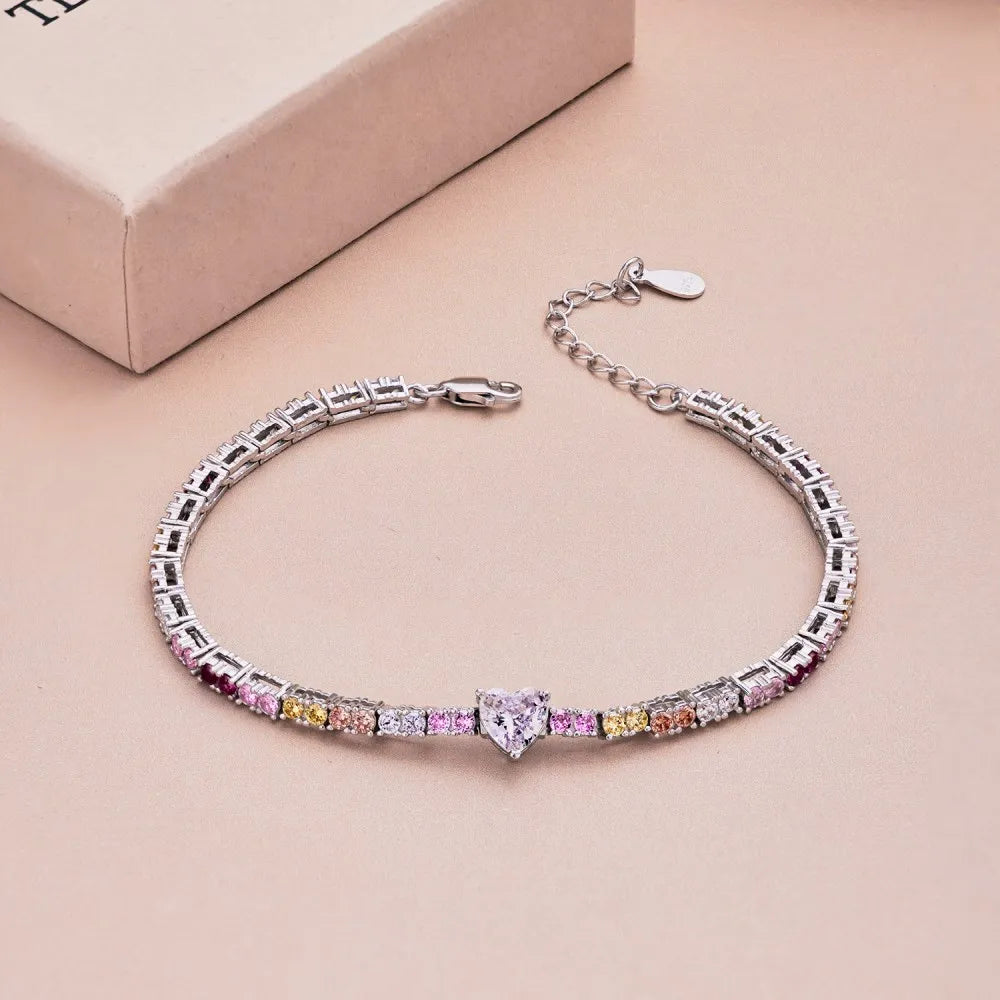 Silver Zircon Heart Cut Classic Box Tennis Bracelet