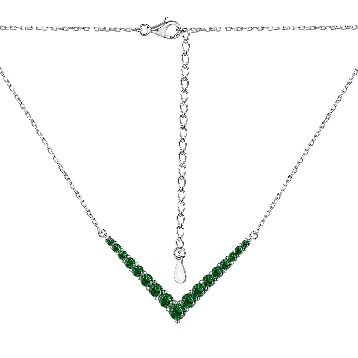 Silver Zircon Round Cut V Pendant Necklace