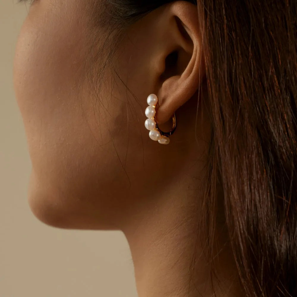Silver Pearl Dots Ear Hoops