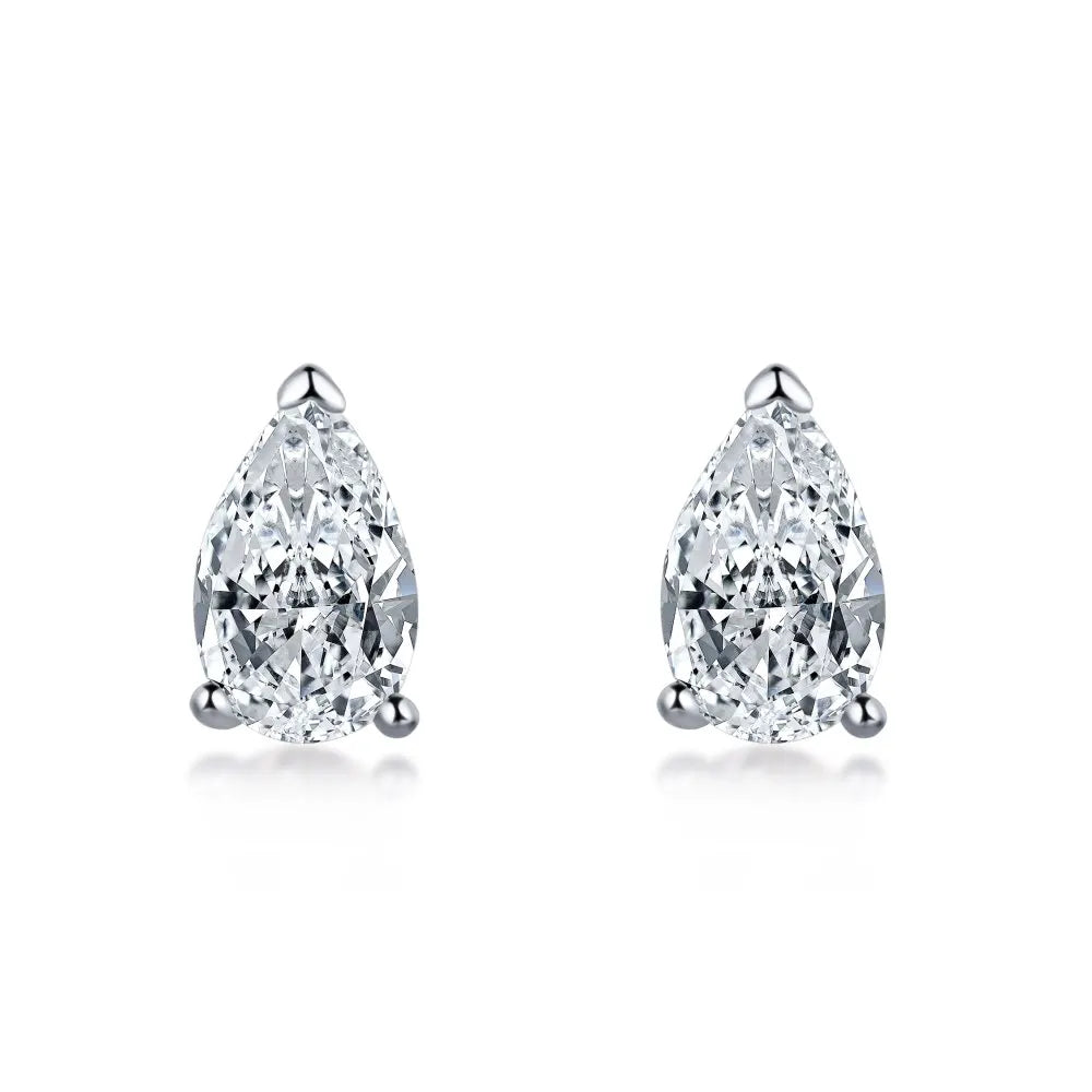 Silver Zircon Pear Cut Water Drop Ear Studs