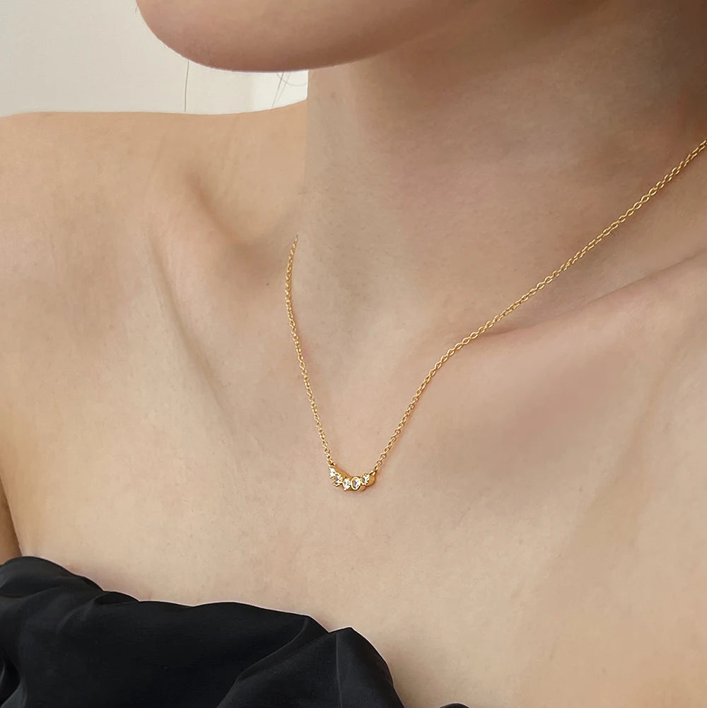 Silver Zircon Round Cut Multi Shape Bar Necklace