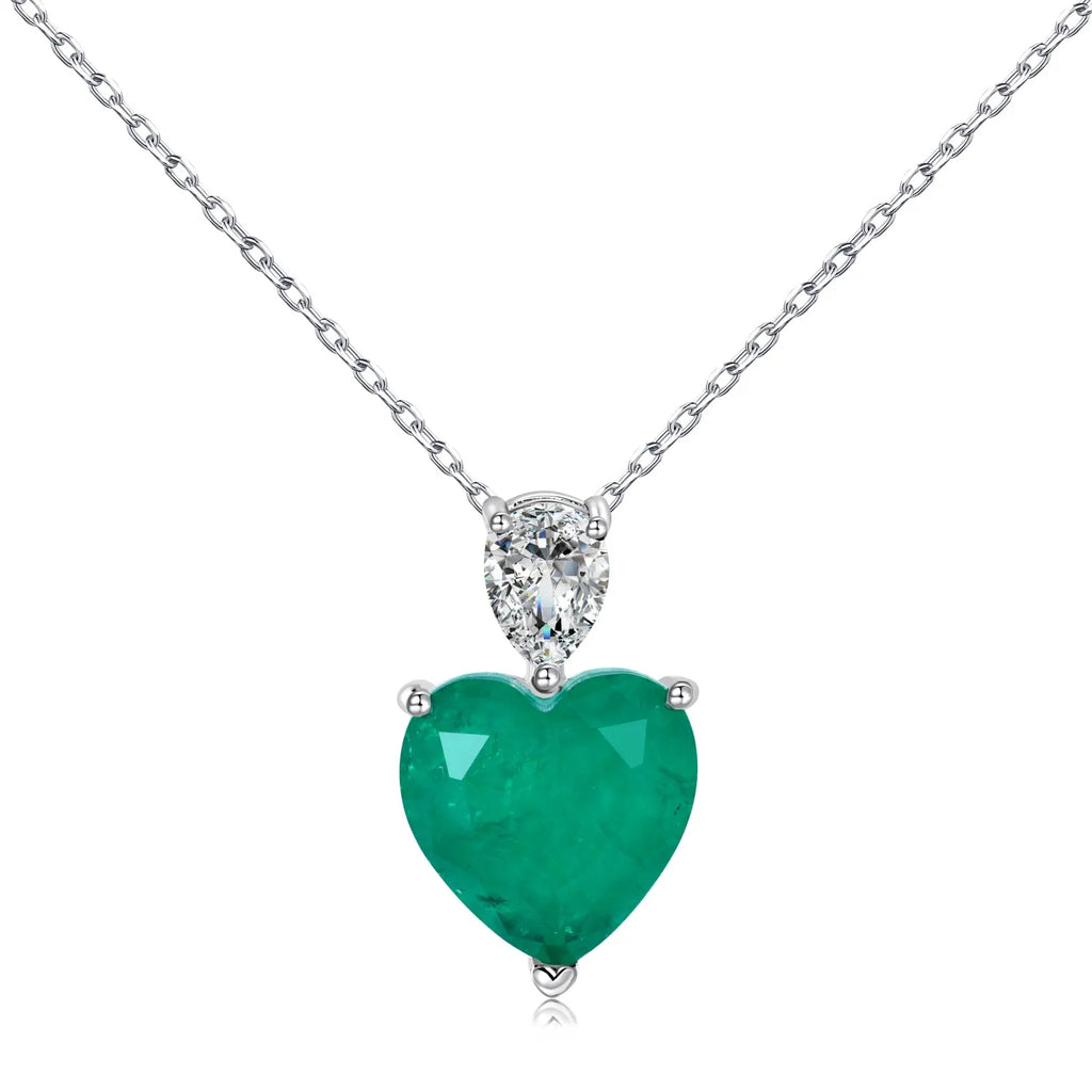 Silver Zircon Heart Cut Water Drop Pendant Necklace