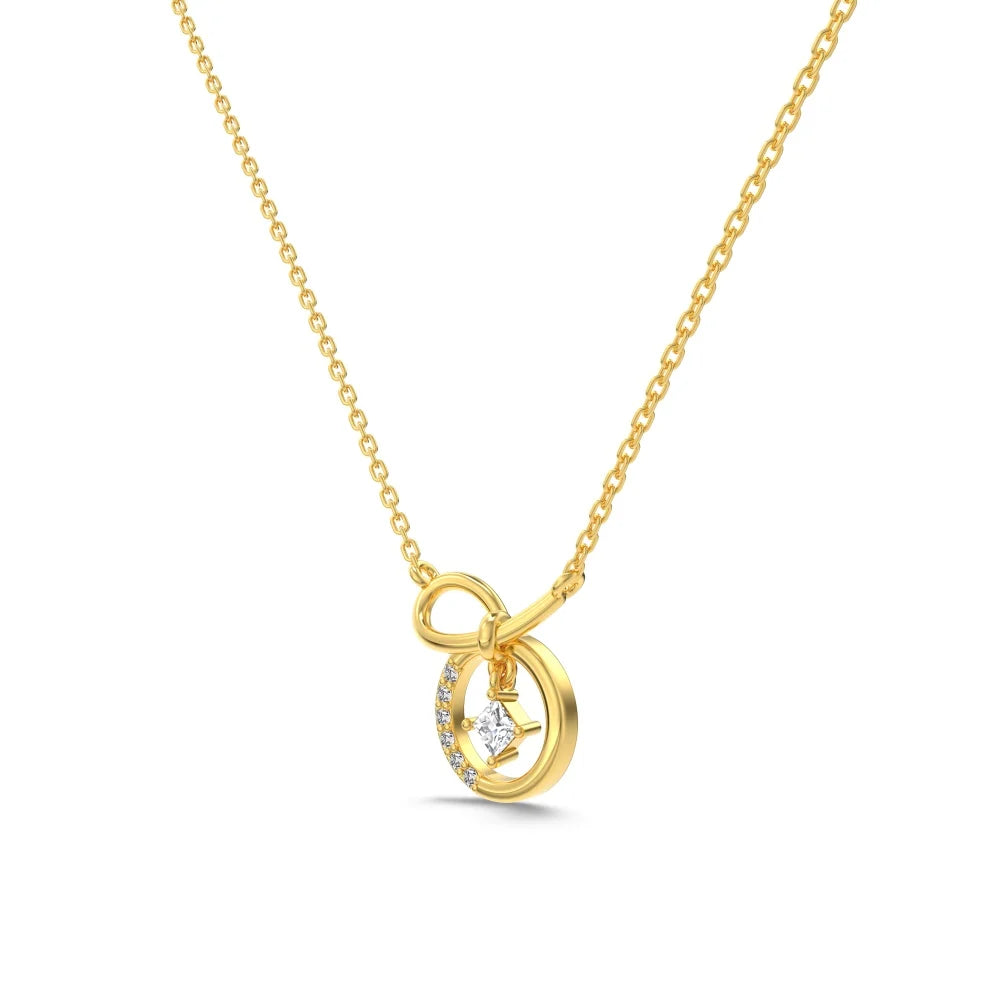 Silver Zircon Princess Cut Twisted Bow Knot Pendant Necklace
