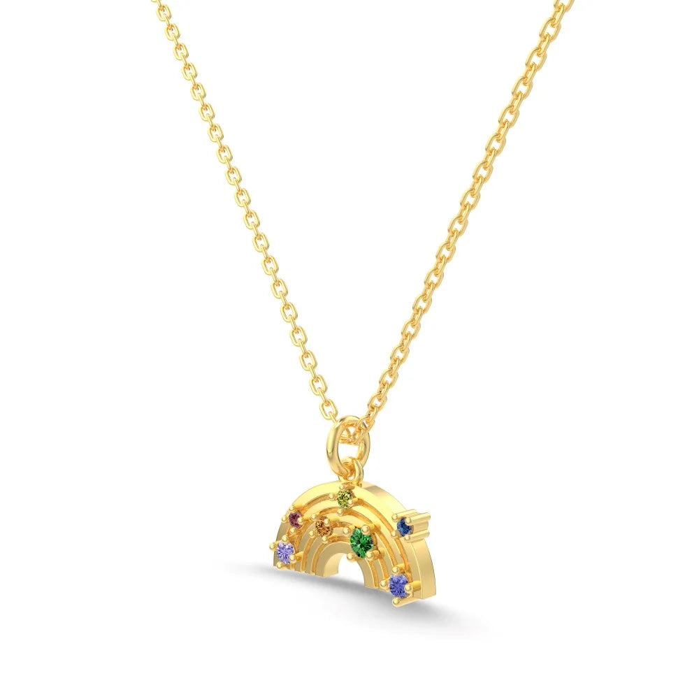 Silver Zircon Round Cut Rainbow Pendant Necklace