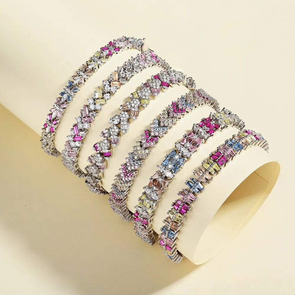 Silver Zircon Baguette Cut Sunflower Tennis Bracelet
