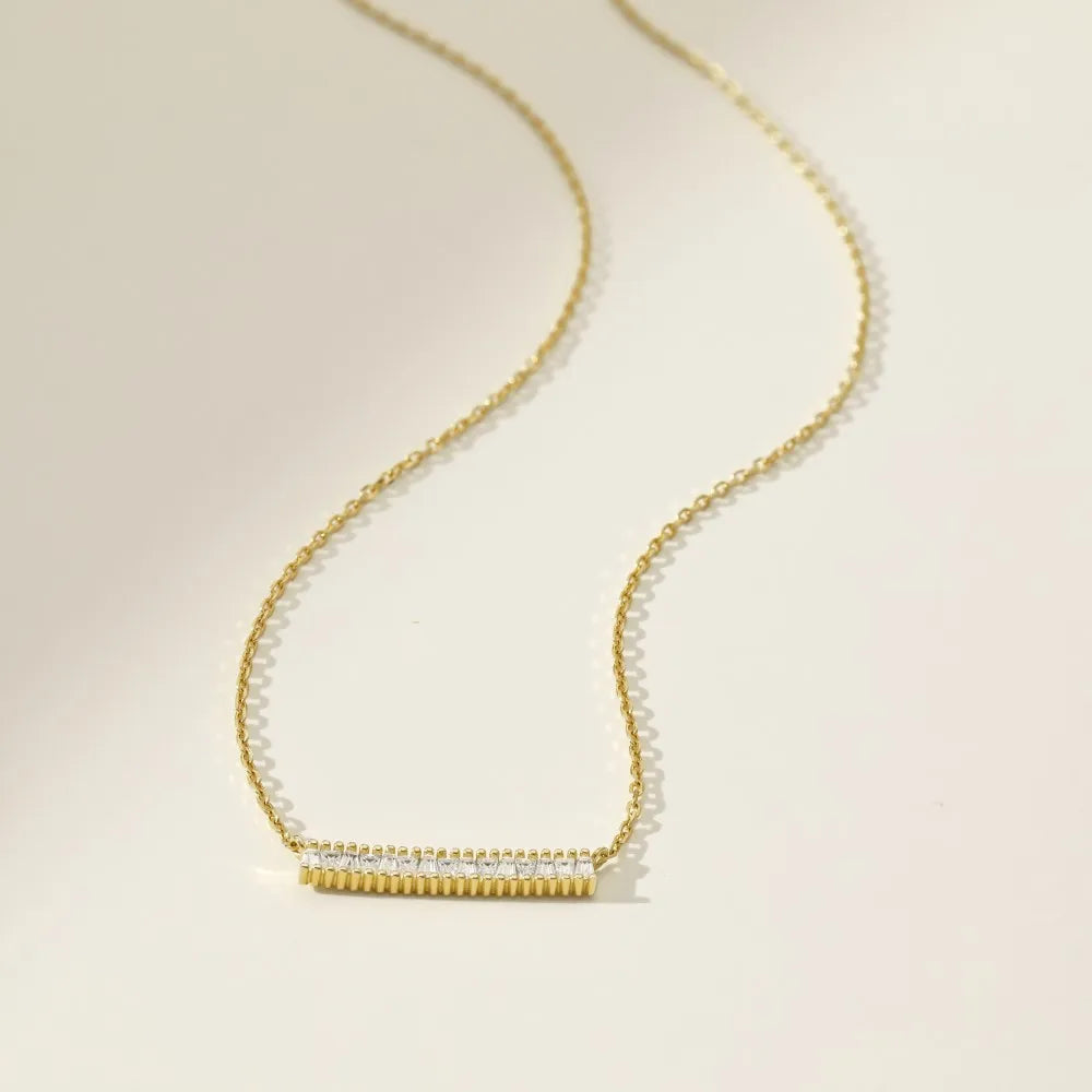 Silver Zircon Tapered Baguette Cut Multi Shape Bar Necklace
