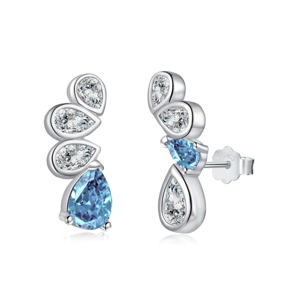Silver Zircon Pear Cut Layered Ear Studs