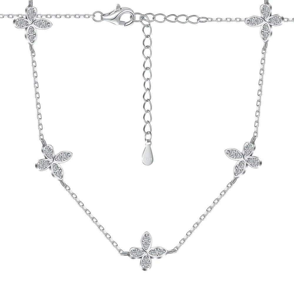 Silver Zircon Round Cut Butterfly Chain Necklace