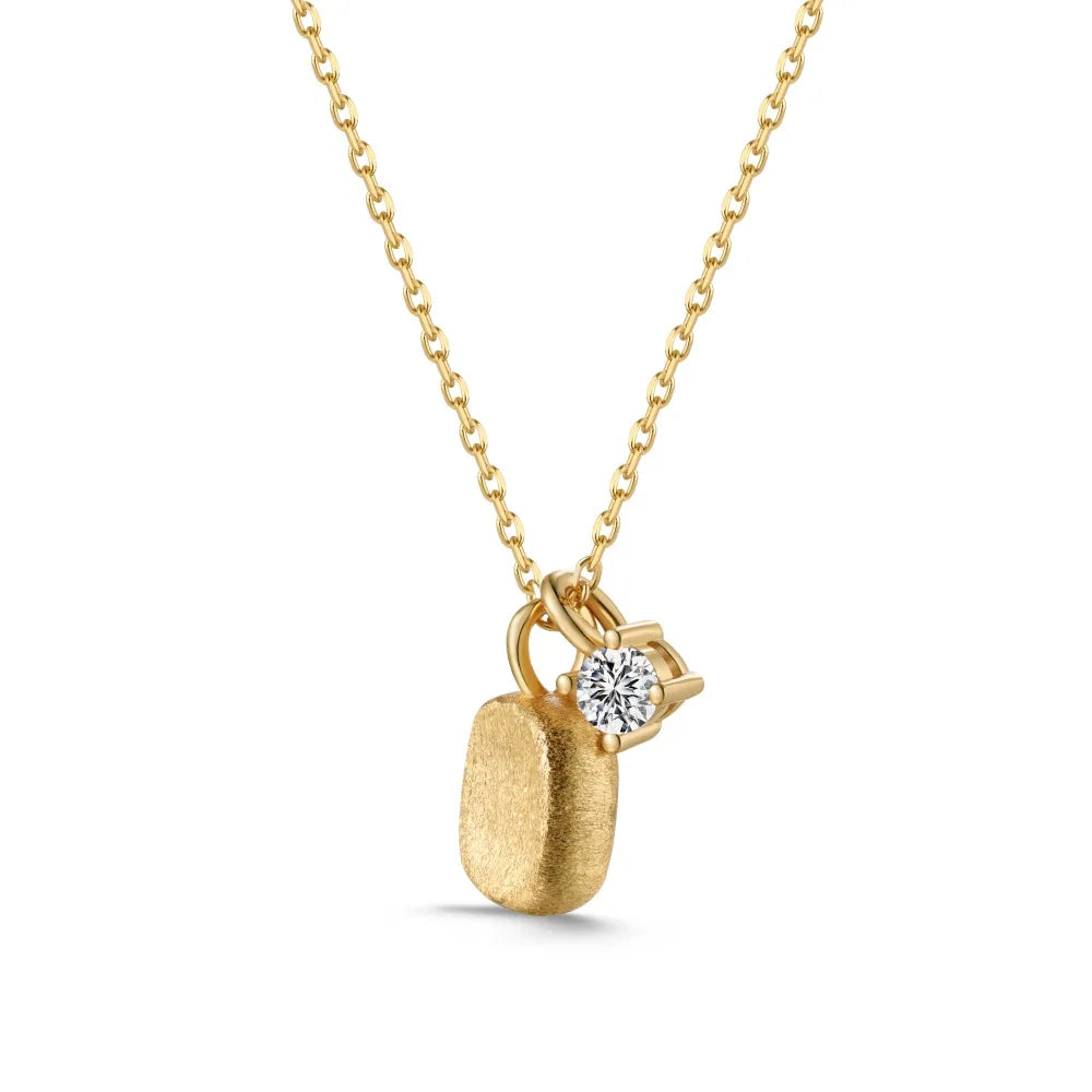 Silver Zircon Round Cut Block Pendant Necklace