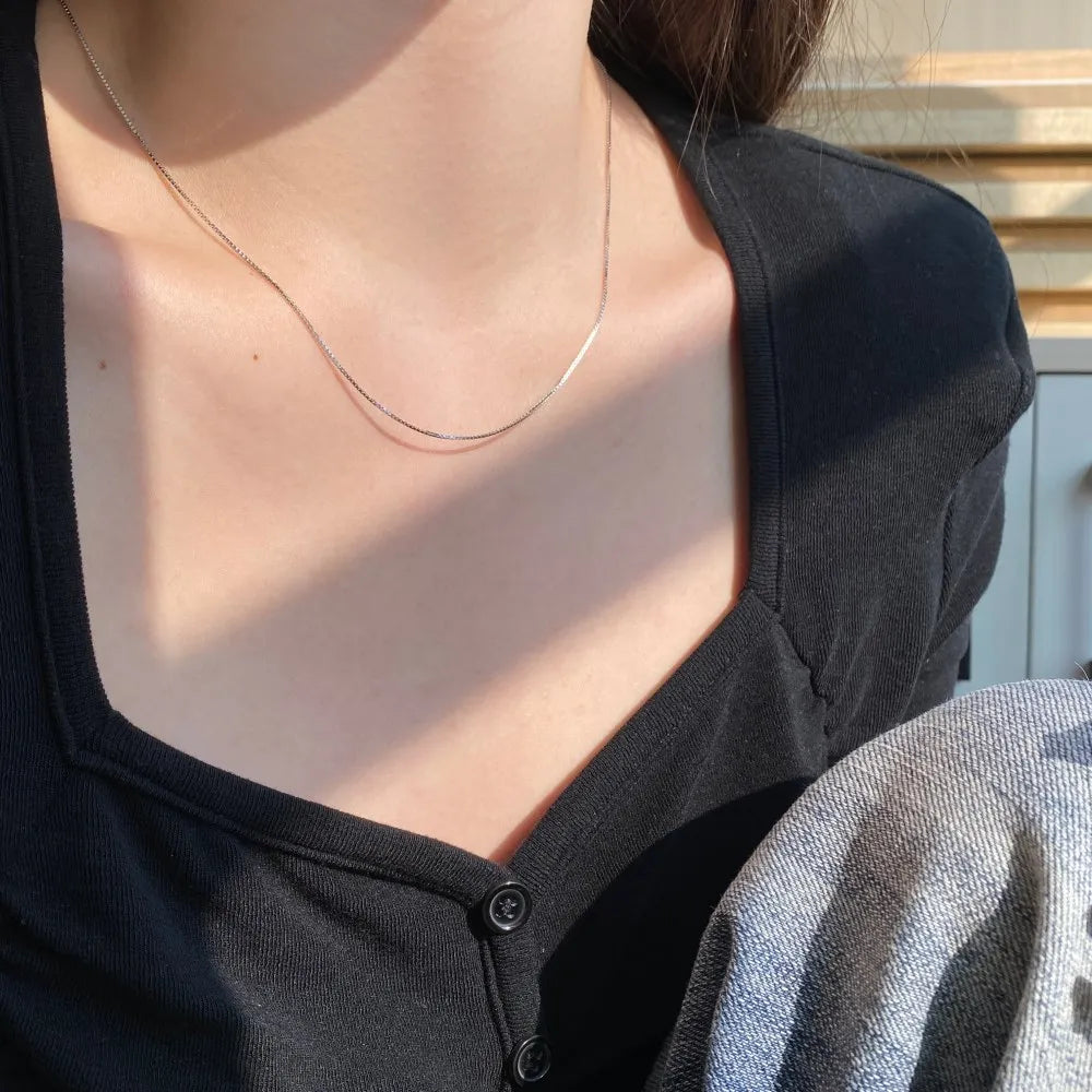 Silver Box Link Chain Necklace
