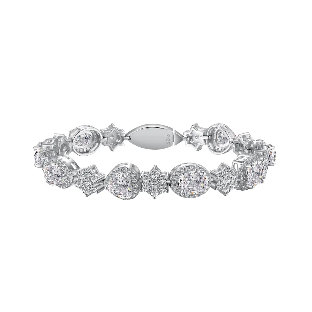 Silver Zircon Oval Cut Multi Shape Tennis Bracelet