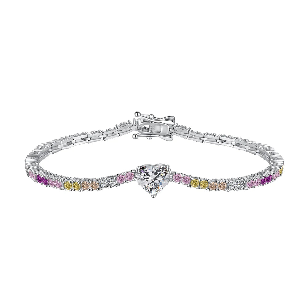 Silver Zircon Heart Cut Classic Box Tennis Bracelet