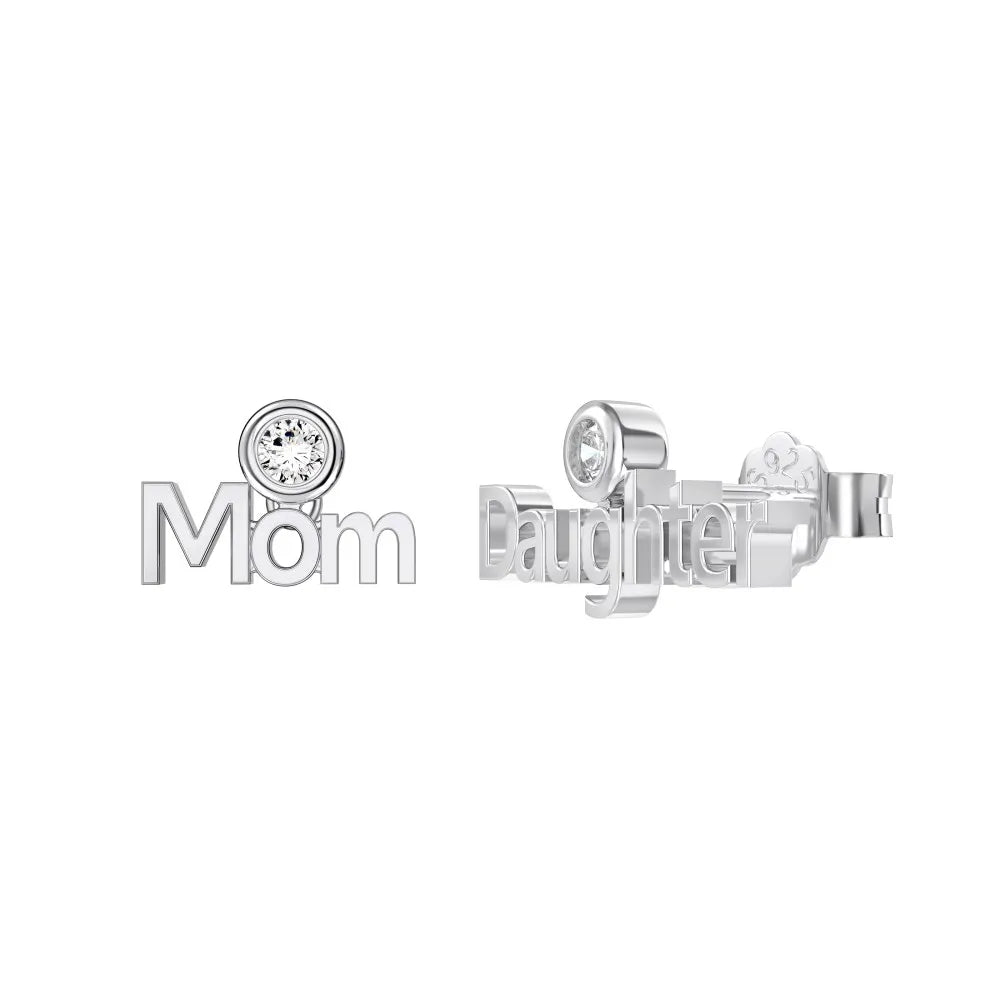 Silver Zircon Round Cut Mom And Daughter Ear Studs