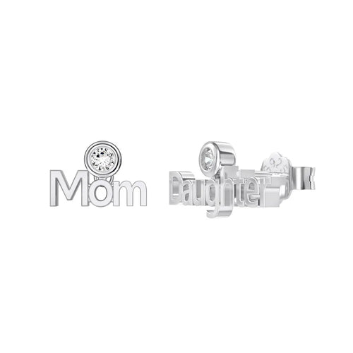 Silver Zircon Round Cut Mom And Daughter Ear Studs