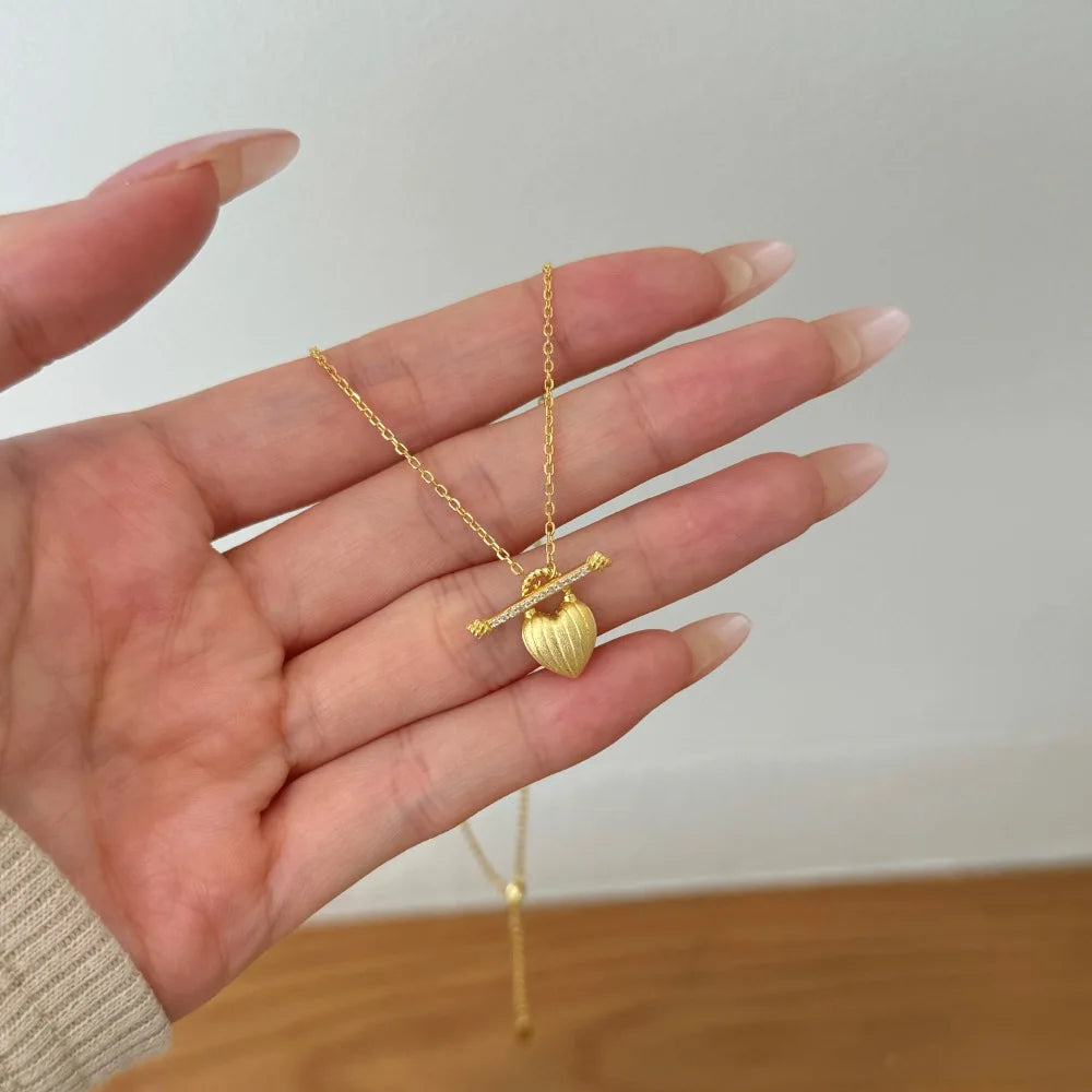 Silver Heart Lock Pendant Necklace