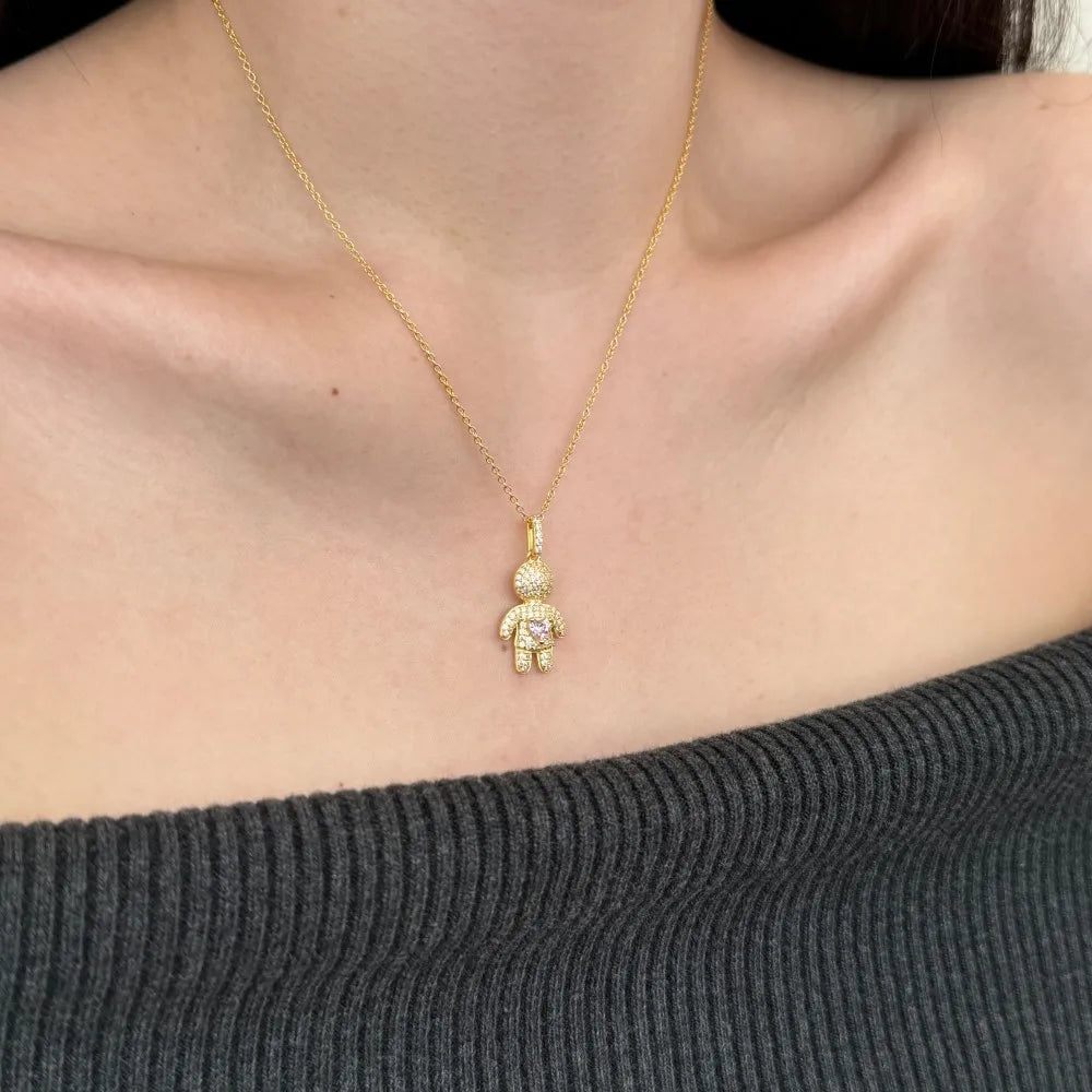 Silver Zircon Heart Cut Boy Pendant Necklace