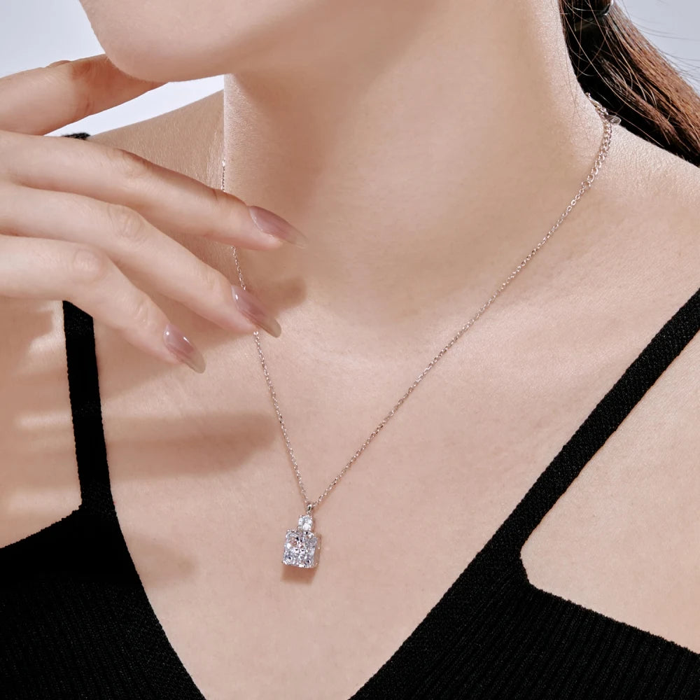Silver Zircon Radiant Cut Stacked Pendant Necklace