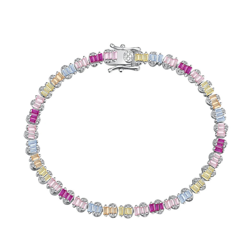 Silver Zircon Baguette Cut Duel Shape Tennis Bracelet