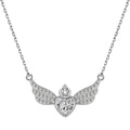 Silver Zircon Heart Cut Crown Wings Bar Necklace