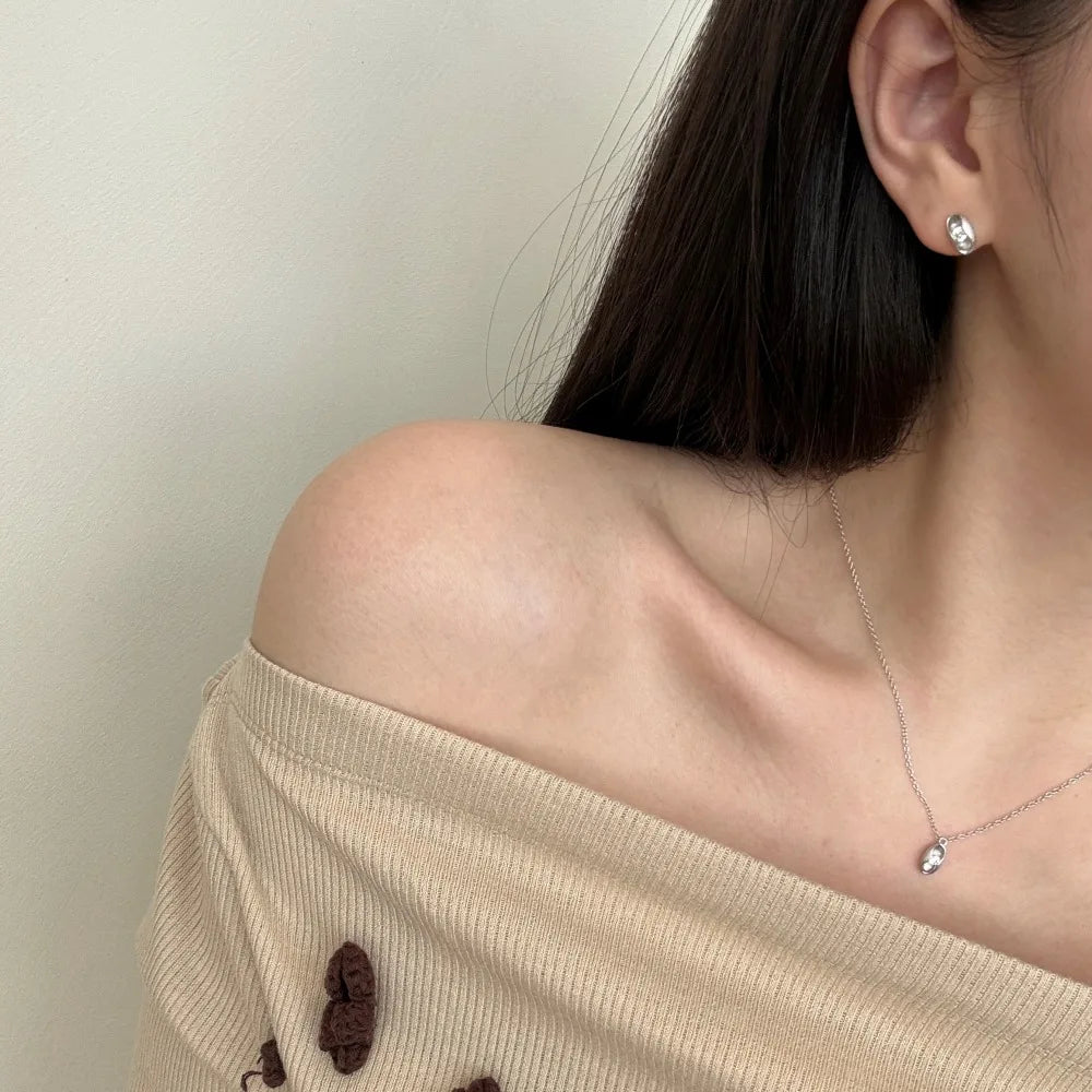 Silver Zircon Round Cut Oval Pendant Necklace