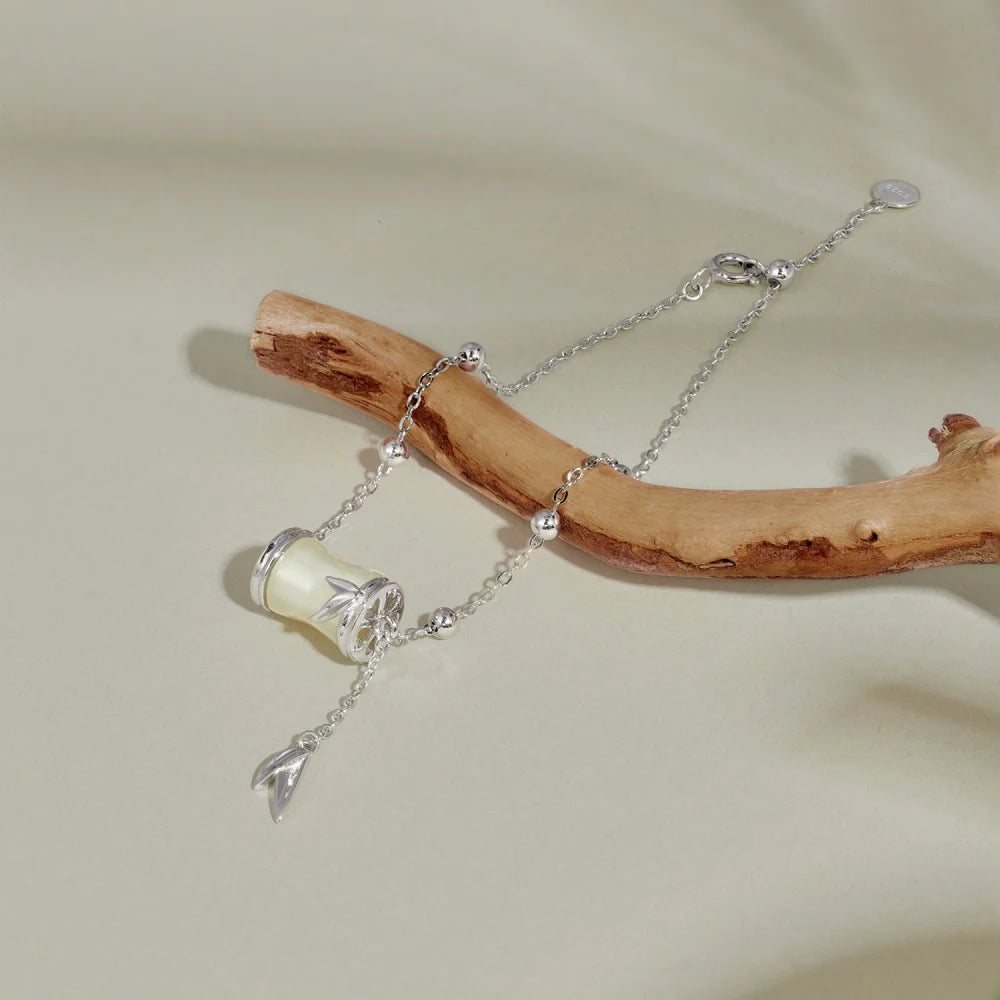 Silver Jade Bamboo Beaded Bracelet