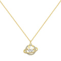 Silver Zircon Half Moon Cut Planet Pendant Necklace