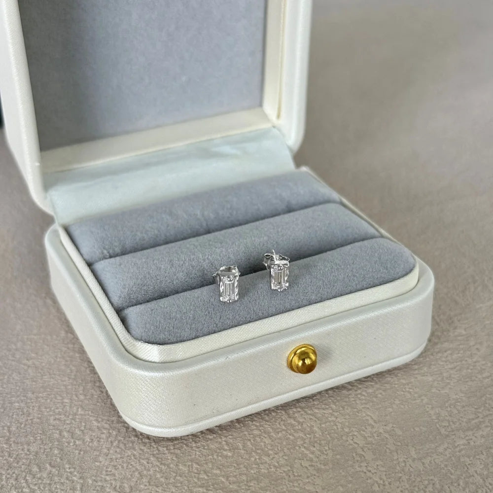 Silver Zircon Baguette Cut Melted Mirror Ear Studs