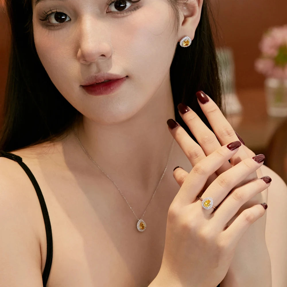 Silver Zircon Pear Cut Double Layer Water Drop Ear Studs