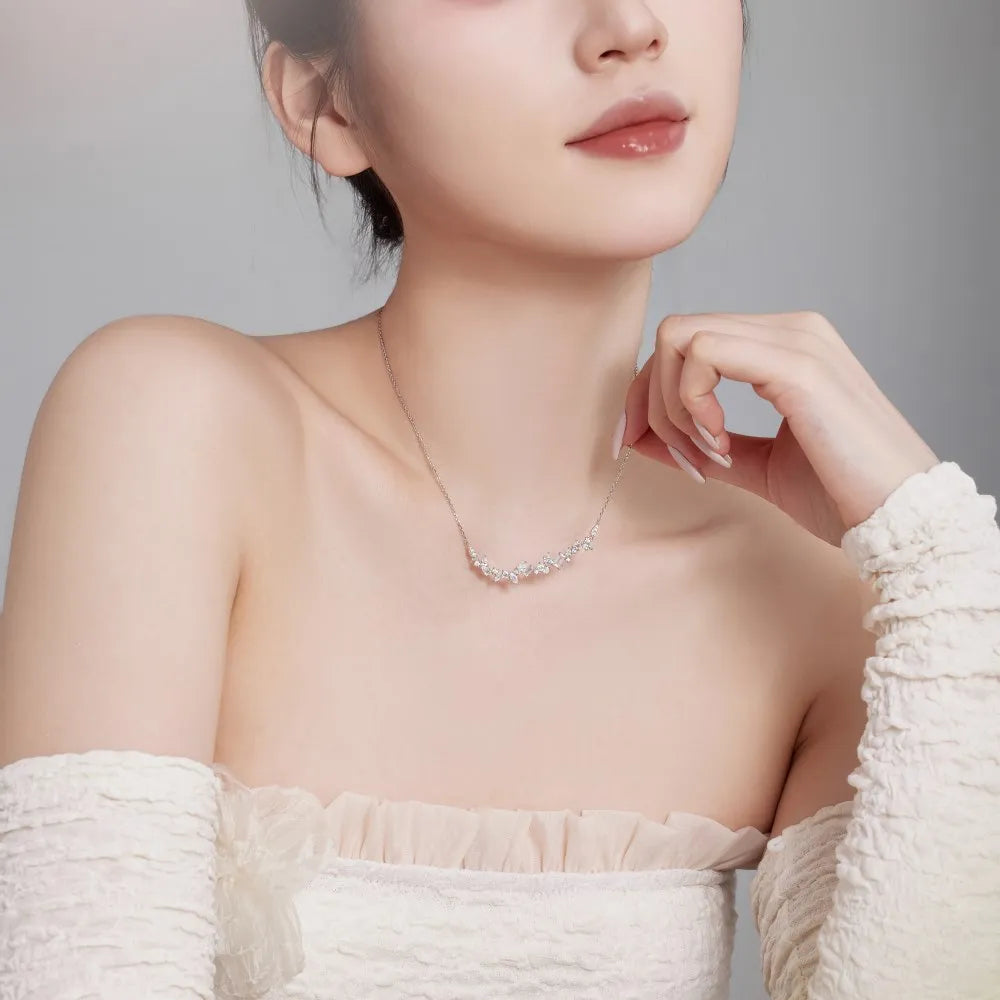 Silver Zircon Marquise Cut Irregular Bar Necklace