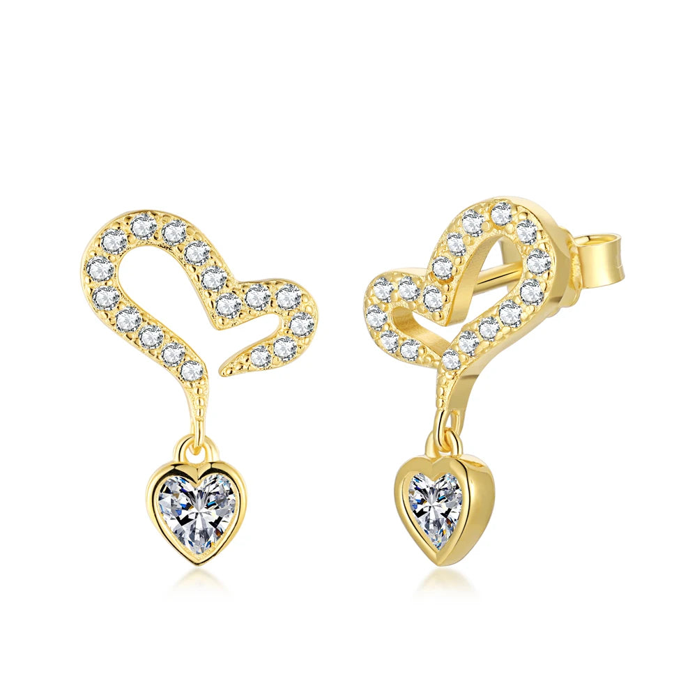 Silver Zircon Heart Cut Inner Inlaid Drop Earrings