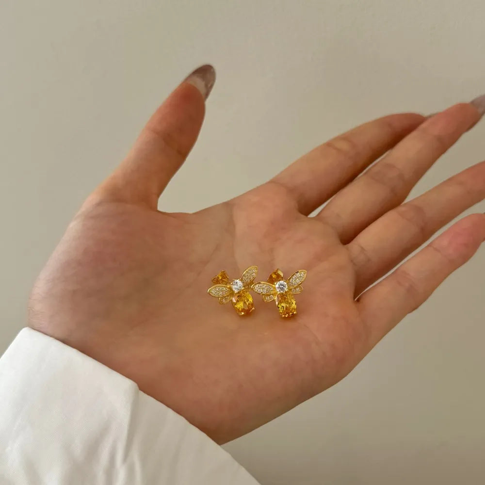 Silver Zircon Oval Cut Bee Ear Studs