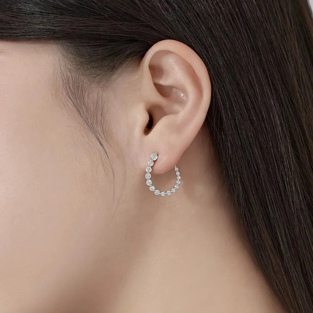 Silver Zircon Round Cut Twisted Inlaid Ear Studs
