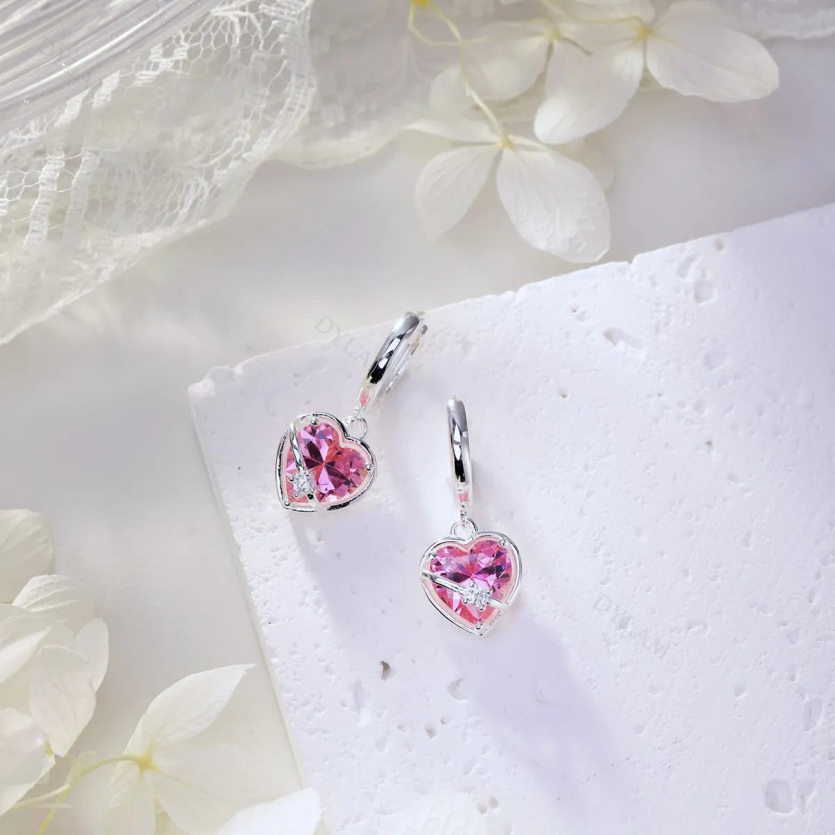 Silver Zircon Heart Cut Wrapped Huggie Earrings