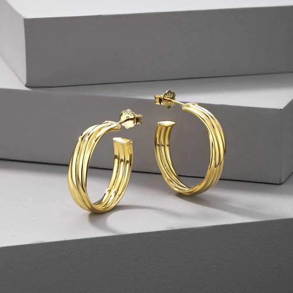 Silver Twisted Layered Hook Ear Hoops
