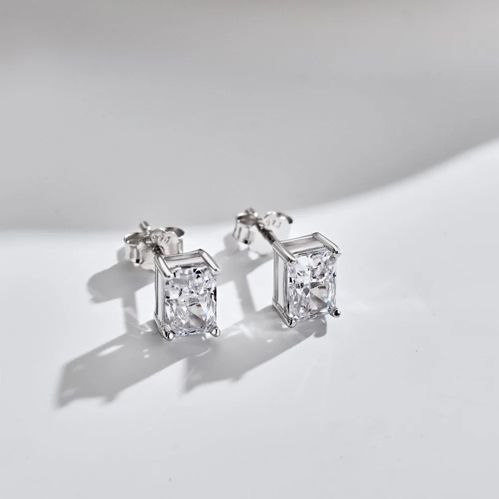 Silver Zircon Radiant Cut Squared Ear Studs