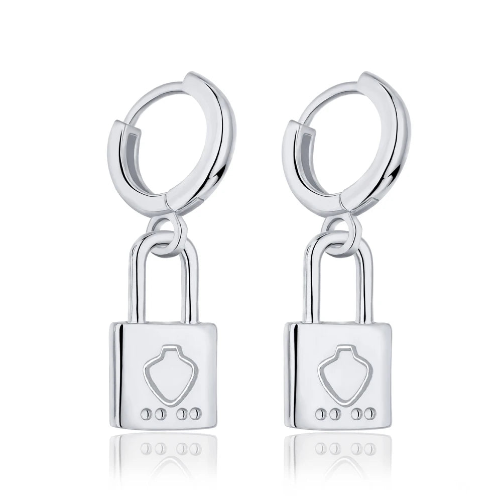 Silver Drop Lock Huggie Earrings